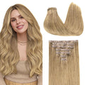 GOO GOO Clip in Hair Extensions Real Human Hair, Remy Human Hair Extensions Clip ins for Women, Natural Human Hair, 20inch 150g 7Pcs, 7 Bronde