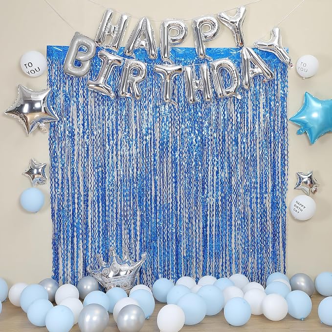 4 Pack Navy Blue Wavy Foil Fringe Curtains Party Decorations - Image 6