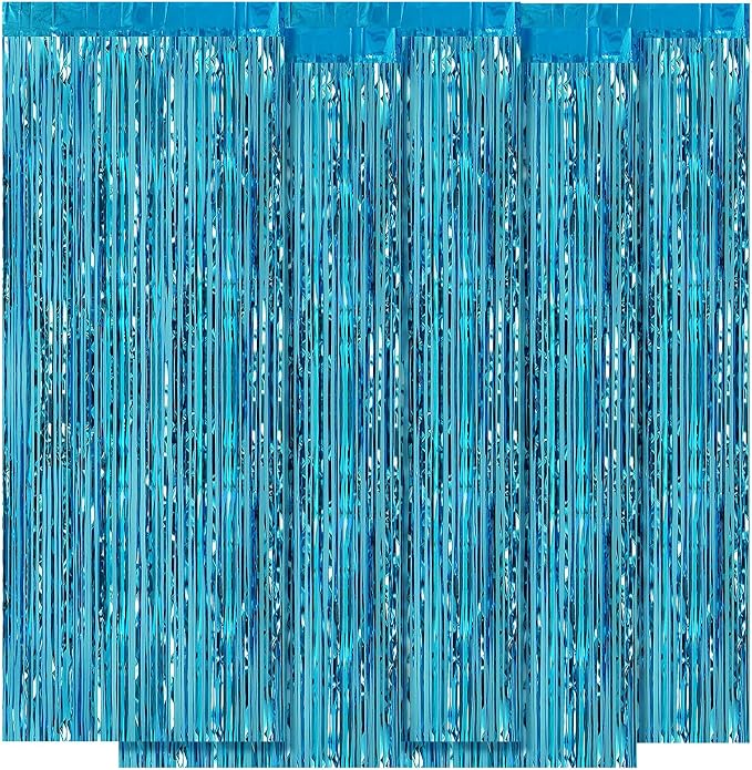5 Pack Blue Fringe Backdrop 3.2ft x 8.2ft Teal Blue Foil Fringe Curtains Party by Ohiyoo