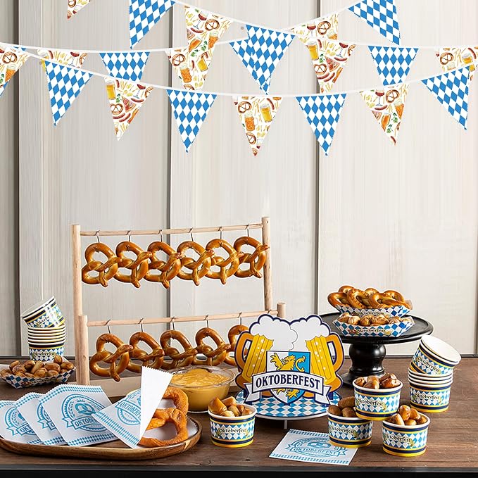 32Ft Oktoberfest Party Decorations Blue Plaid Triangle Flag Fabric Banner - Image 5