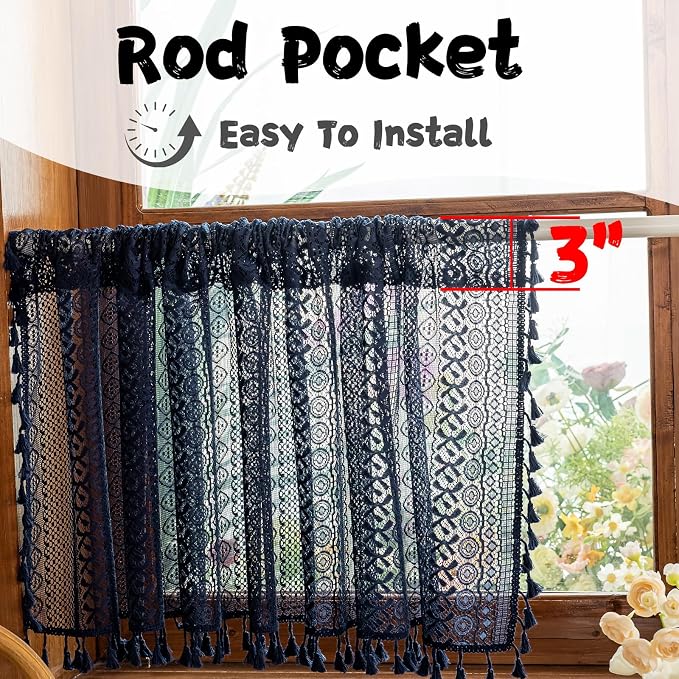 Sutuo Home Navy Blue Boho Curtains Valance 18 Inches Long - Image 5