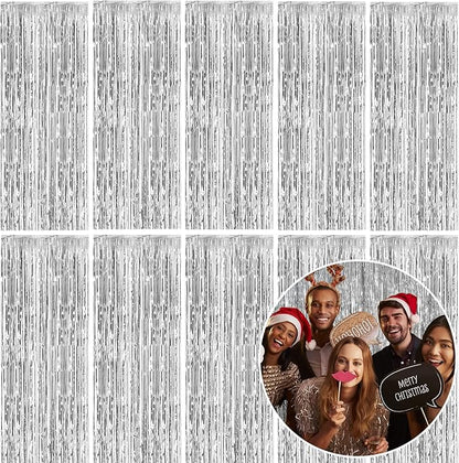 10 Pack Foil Curtain Backdrop Silver Metallic Tinsel Foil Fringe Curtains Photo by KEJ