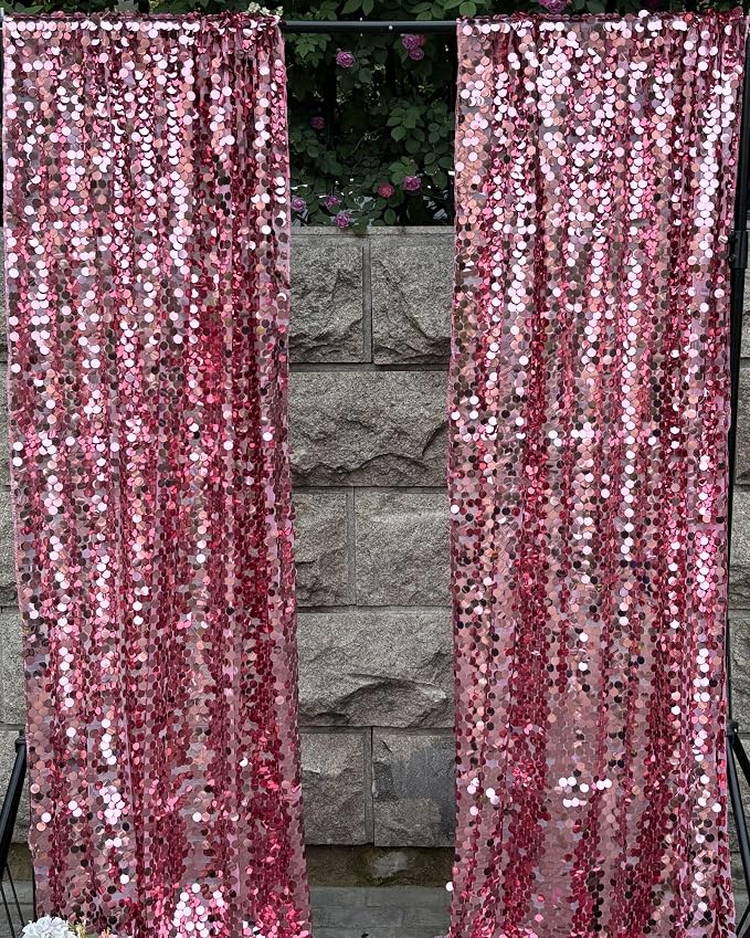 Rose Pink Large Sequin Backdrop, 4x10 Ft, 2 Panels | Large 18mm Sequins - Image 2