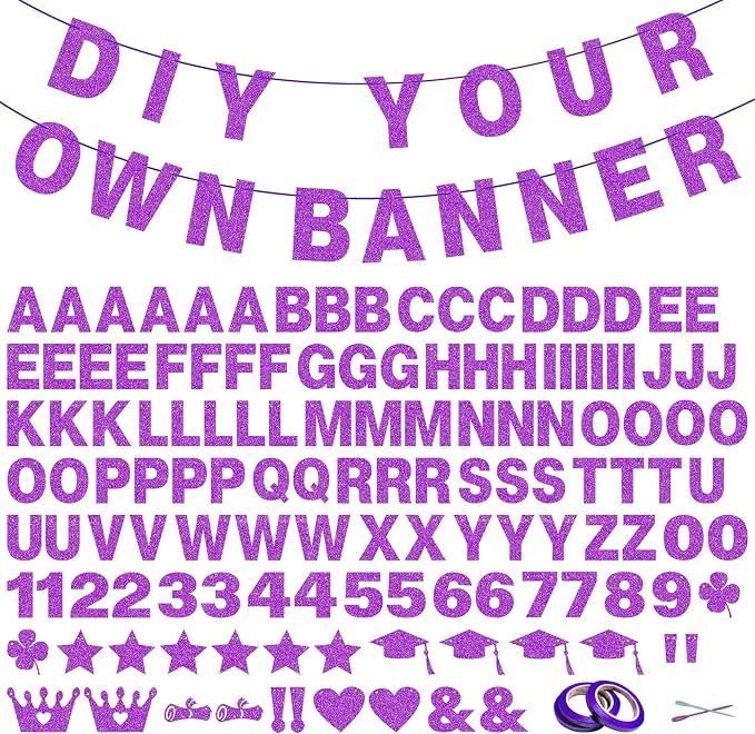 131 PCS Custom Banner 5" DIY Party Letter Banners Personalized Decor | Purple by Unknown
