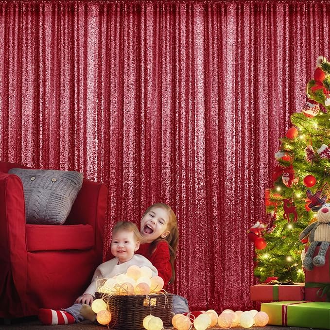 4×8FT-2PCS Burgundy Sequin Backdrop Curtains Panels, Photography Backdrop - Image 3