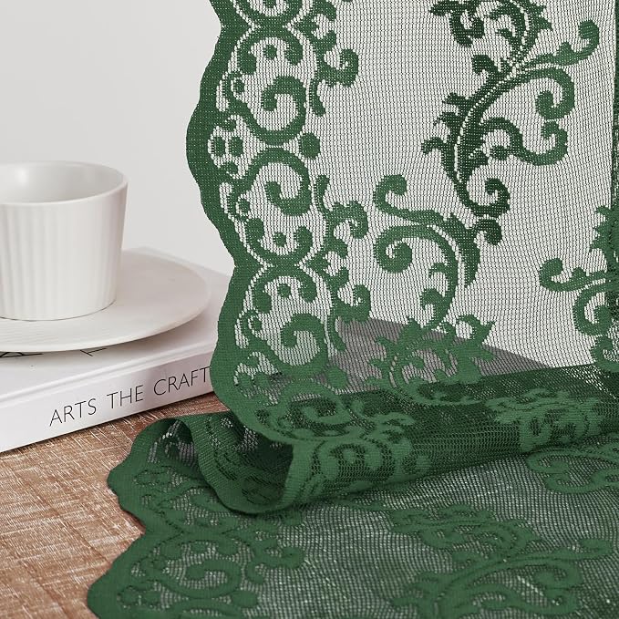 Dark Green Lace Curtains 96 Inches Long 2 Panels - Image 5