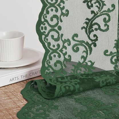 Dark Green Lace Curtains 96 Inches Long 2 Panels - Image 5