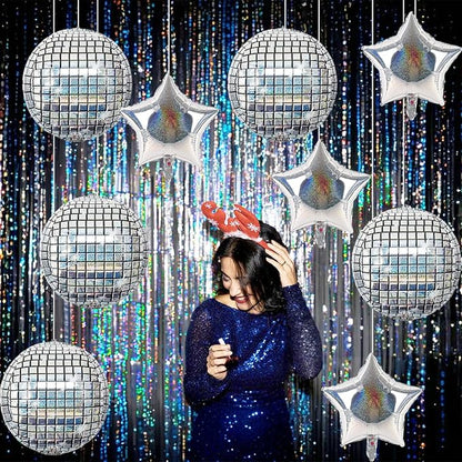 9 Pcs Disco Ball Balloons and Star Balloons 22/18 4D Ball Balloons Laser - Image 5