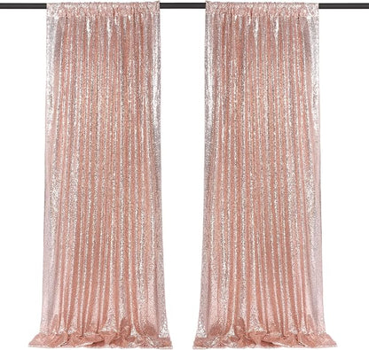 Blush Pink Sequin Backdrop Curtains Party Glitter Drapes 2 Pcs 2FTx8FT | by B-COOL