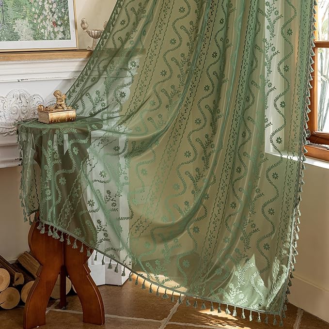 WAZZIO Boho Lace Curtains 2 Panels 96 Inches -Vintage Victorian Sheer Panel - Image 6