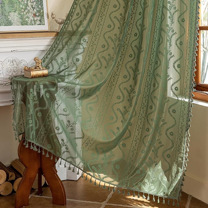 WAZZIO Boho Lace Curtains 2 Panels 63 Inches -Vintage Victorian Sheer Panel - Image 5