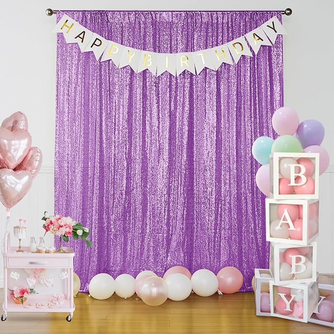 Sugargirl Lavender Purple Sequin Backdrop Curtain 4FTx8FT Glitter Lavender - Image 2