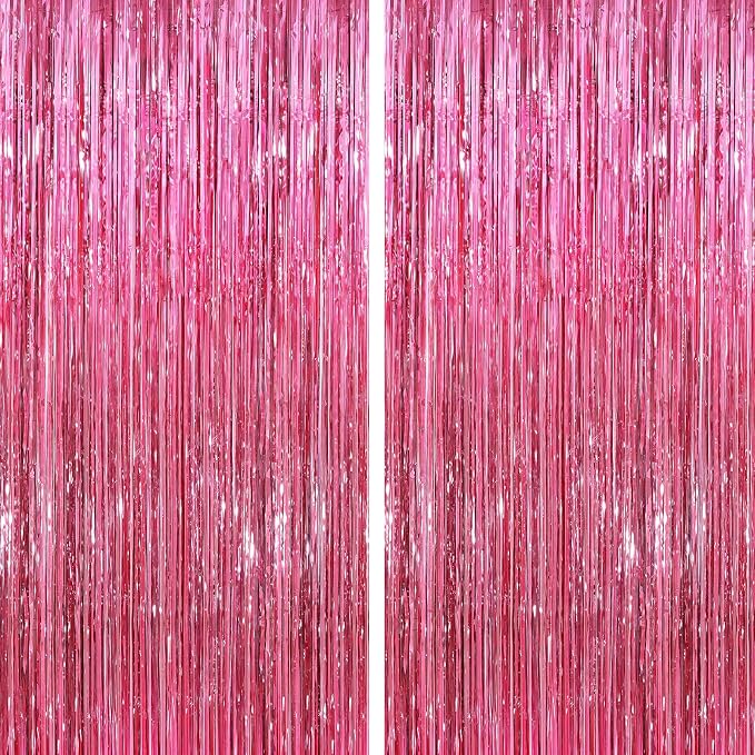 Glitter Pink Party Streamers 2Pack Glitter Foil Fringe Curtain 3.3 x 8.3ft Pink by UWPVOWSR