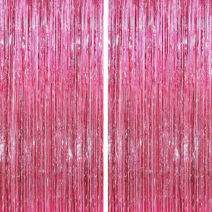 Glitter Pink Party Streamers 2Pack Glitter Foil Fringe Curtain 3.3 x 8.3ft Pink by UWPVOWSR