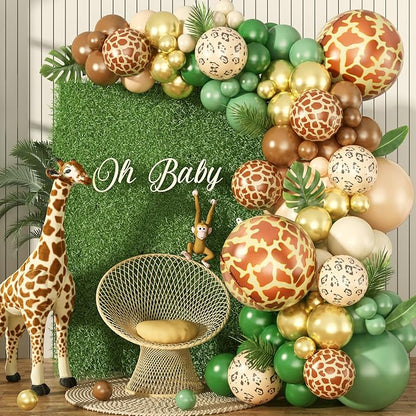 Jungle Safari Balloon Arch Garland Kit, Olive Sage Green Brown Beige by Paeyeq