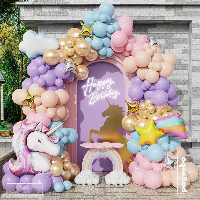PageebO Pastel Rainbow Unicorn Balloon Garland Arch Kit by PageebO