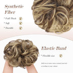 FESHFEN Messy Bun Hair Piece - Elastic Wavy Curly Hair Bun Scrunchies Extensions Synthetic Chignon Hairpieces for Women, Light Brown & Blonde 1.5 oz