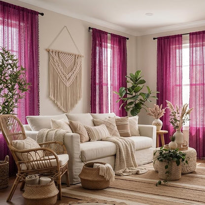 WAZZIO Boho Lace Curtains 84 Inches 2 Panel, Light Filtering Privacy Tassel & - Image 11
