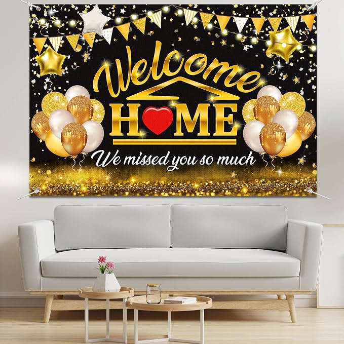 Welcome Back Backdrop Banner Home Decorations Black Gold Homecoming Welcome - Image 5