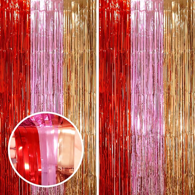 Voircoloria Valentine Foil Fringe Backdrop Curtains, 2 Pack | Tinsel Streamers by Voircoloria