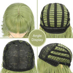 FAELBATY Green Wave Bob Wigs With Bangs Synthetic Cosplay Wig for Girl Shoulder Length Wig for women Costume Wigs(12" Light Jade Green)