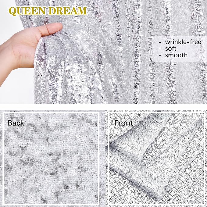 Silver Sequin Backdrop Curtains Drapes 6 Pieces 2ftx8ft Sparkly Christmas | - Image 5