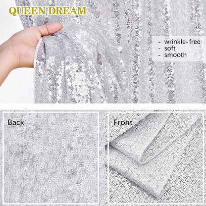 Silver Sequin Backdrop Curtains Drapes 6 Pieces 2ftx8ft Sparkly Christmas | - Image 5