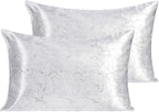 NTBAY 2 Pack Satin Queen Pillowcases for Hair and Skin, Luxurious and Silky Marbling Printed Pillow Cases with Envelope Closure, 20x30 Inches, White