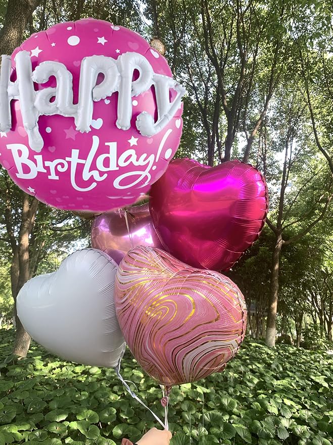 36inch Hot Pink Happy Birthday Foil Balloons Decorations - Image 6