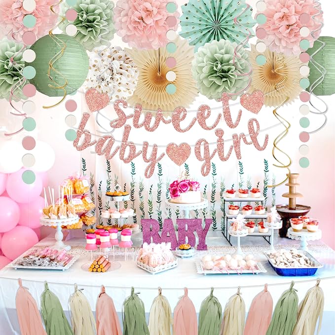 Sage Green and Blush Pink Baby Shower Decorations - Image 2