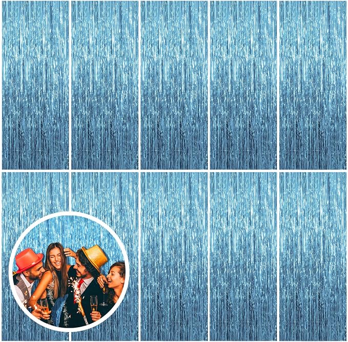 10 Pack Blue Backdrop Curtain Tinsel Streamers Ocean Themed Decor Birthday by BOMSI