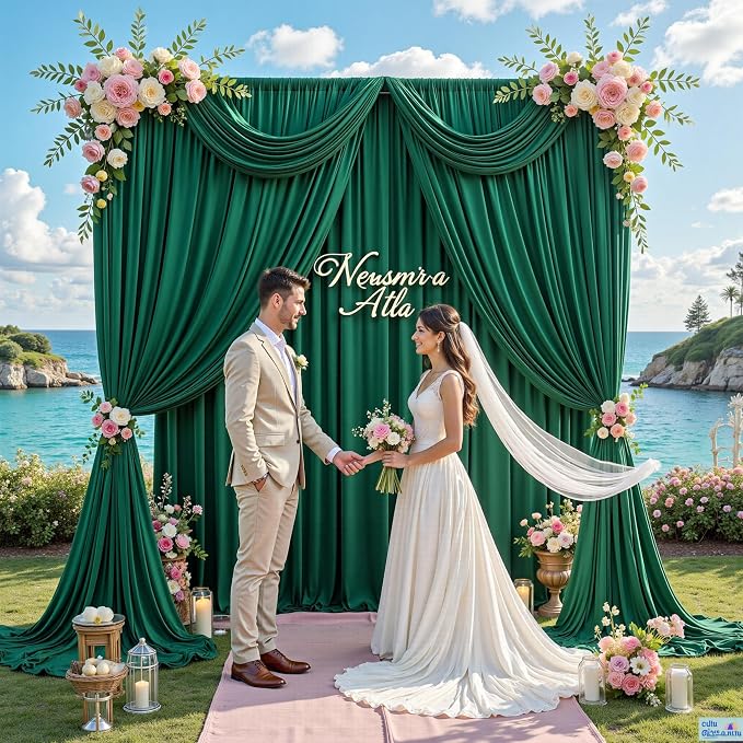 40 ft x 10 ft Wrinkle Free Hunter Green Backdrop Curtain - Image 9