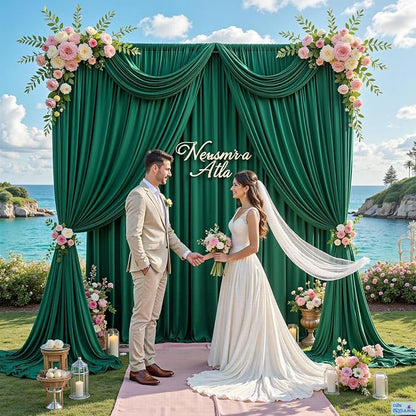 40 ft x 10 ft Wrinkle Free Hunter Green Backdrop Curtain - Image 9