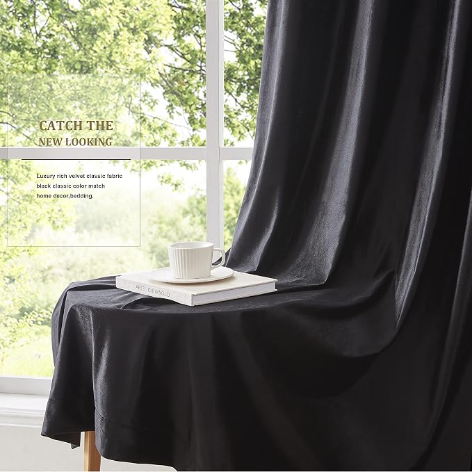 Velvet Black Grommet Blackout Curtains 84 inch Length - Image 6
