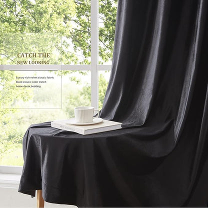 Velvet Black Grommet Blackout Curtains 84 inch Length - Image 6