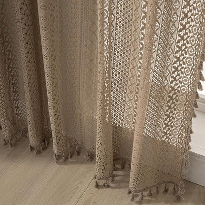 WAZZIO Boho Lace Curtains 72 Inches 2 Panel, Light Filtering Privacy Tassel & - Image 5