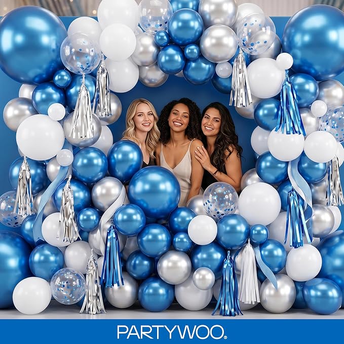 PartyWoo Metallic Blue Balloons 100pcs Chrome Blue Color 36 18 12 10 5 Inch | - Image 5