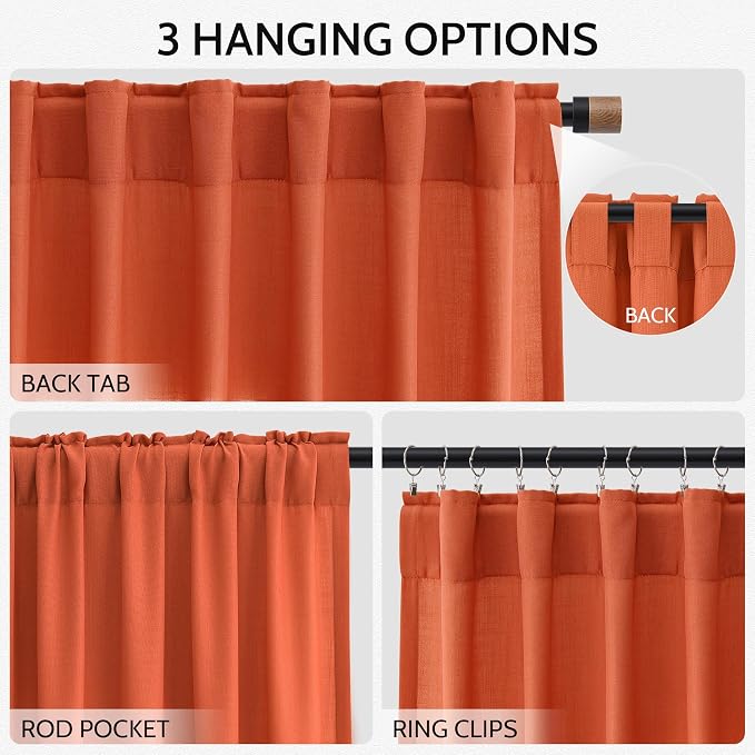 Bright Orange Linen Curtains 72 Inch Long - Image 3