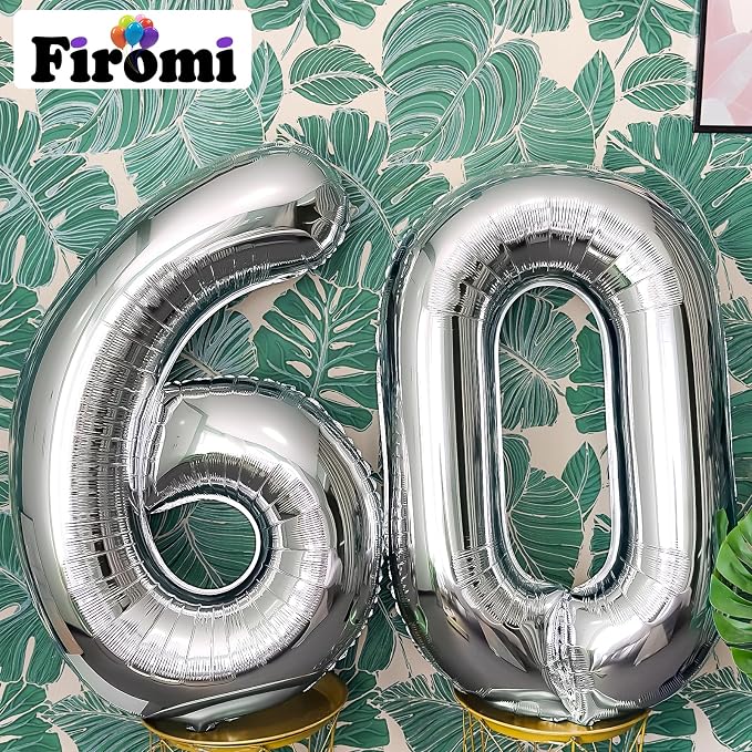 FIROMI 60 Number Balloons Silver Big Foil Mylar 60th Balloon Numbers 40inch | - Image 4