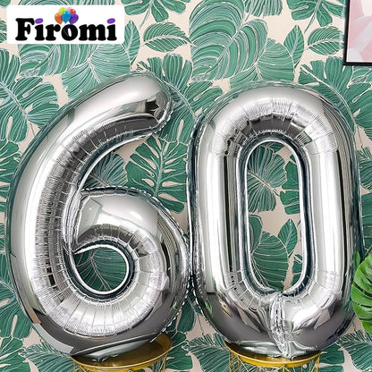 FIROMI 60 Number Balloons Silver Big Foil Mylar 60th Balloon Numbers 40inch | - Image 4