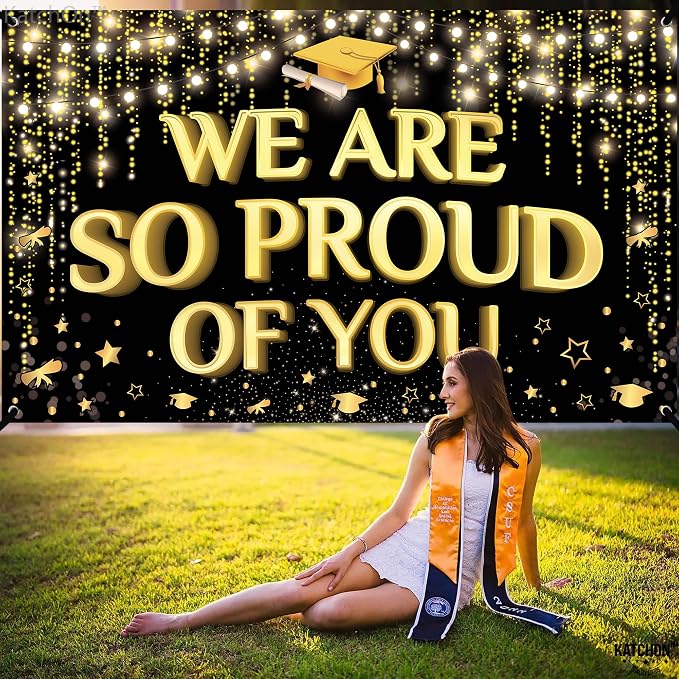 KatchOn We are So Proud of You Banner 72x44 Inch | Black and Gold Graduation - Image 2