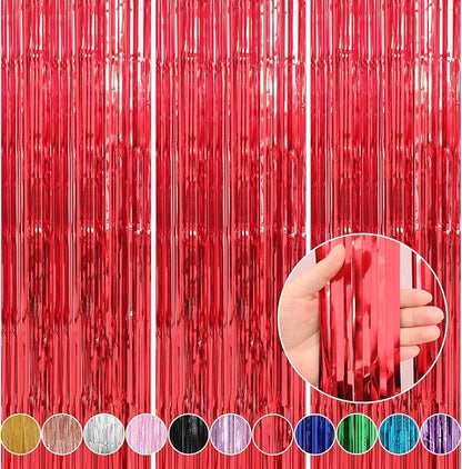 3 Pack 3.3 x 9.9 ft Red Foil Fringe Curtains Streamers Party Decorations | Foil by Crosize