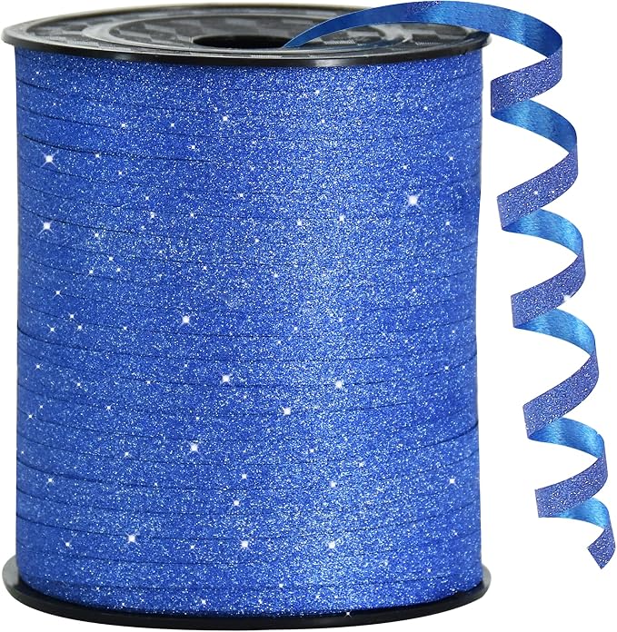BEISHIDA 500 Yards Blue Glitter Ribbon Curling Crimped, Glitter Ribbon Balloon by Beishida