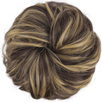 FESHFEN Messy Bun Hair Piece - Elastic Wavy Curly Hair Bun Scrunchies Extensions Synthetic Chignon Hairpieces for Women, Dark Brown & Champagne Blone 1.5 oz