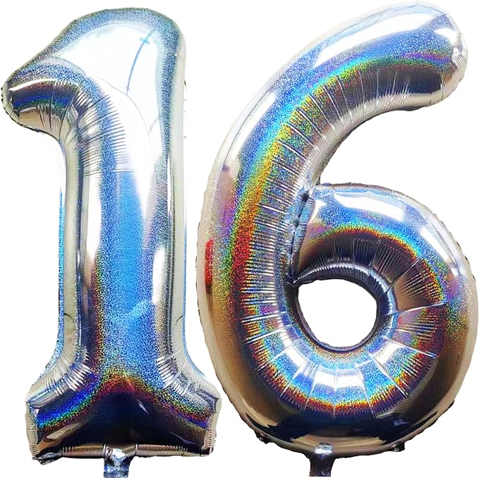 Jonhamwelbor 40 Inch Laser Silver Number 16 Balloon Numbers Foil Mylar Giant by Jonhamwelbor