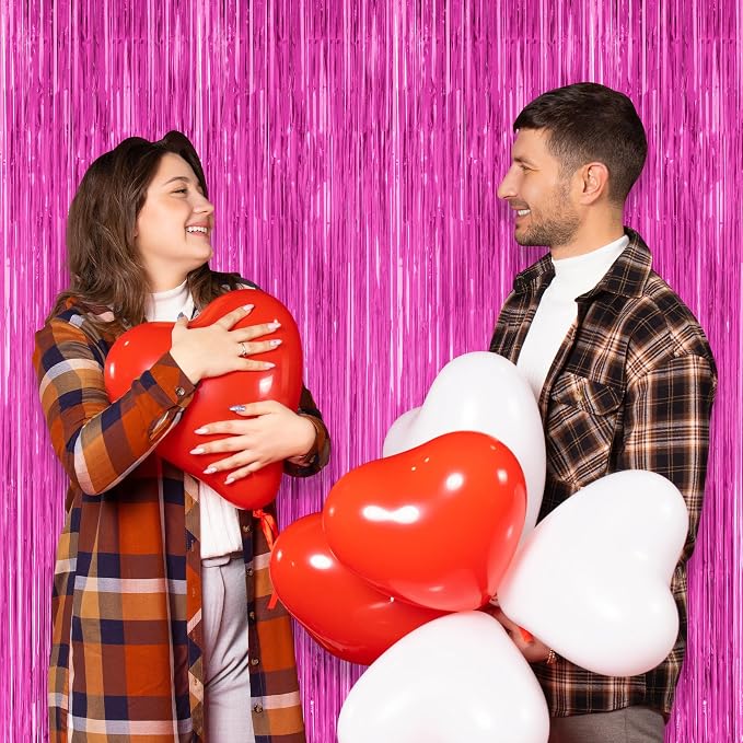 ZATAYE 2 Pack Rose Red Valentines Foil Curtain Streamer Decorations | Rose Red - Image 5