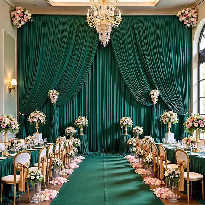 50ft x 15ft Hunter Green Backdrop Curtains - Image 2