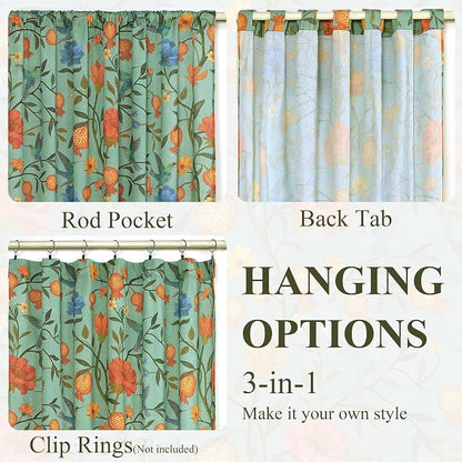 72 Inch Boho Floral Curtains Tropical Bird Print Linen Semi Sheer Window Drapes - Image 5
