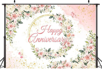 10x8 ft Floral Anniversary Backdrop Banner by Unknown