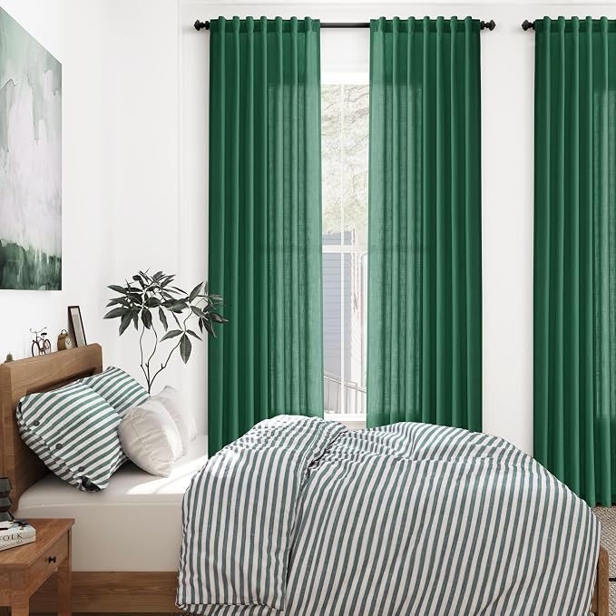 Dark Green Linen Curtains 108 Inches Long - Image 7